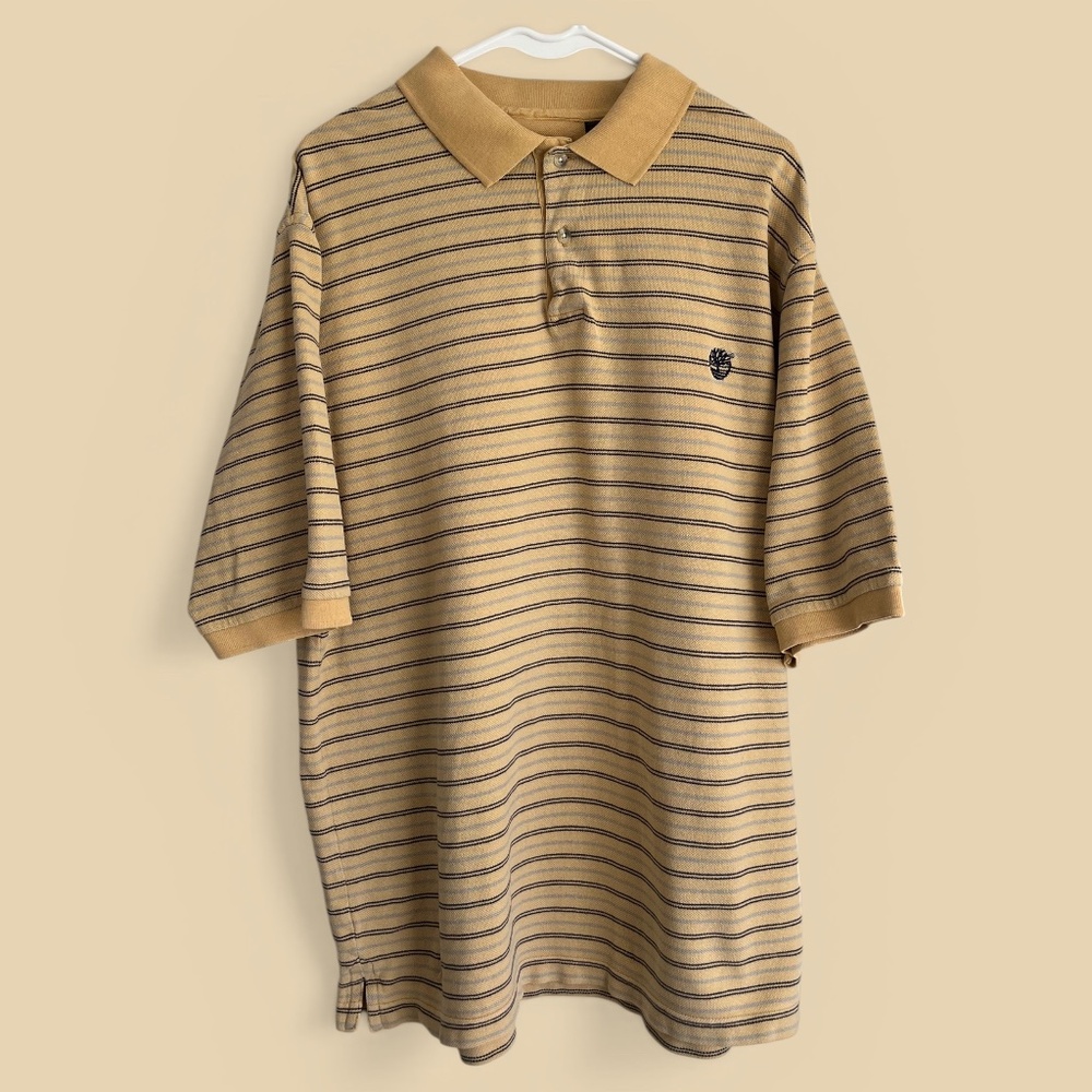 Timberland Mustard Yellow Striped Polo Shirt All Cotton Pique Size XL